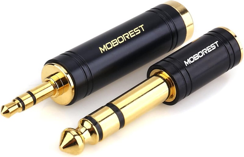MOBOREST 3.5mm M to 6.35mm F Stereo Pure Copper Adapter, 1/8 Inch Plug Male to 1/4 Inch Jack Female Adapter, Can be Used Conversion Headphone adapte, amp adapte, Black Fashion 2-Pack - Image 3